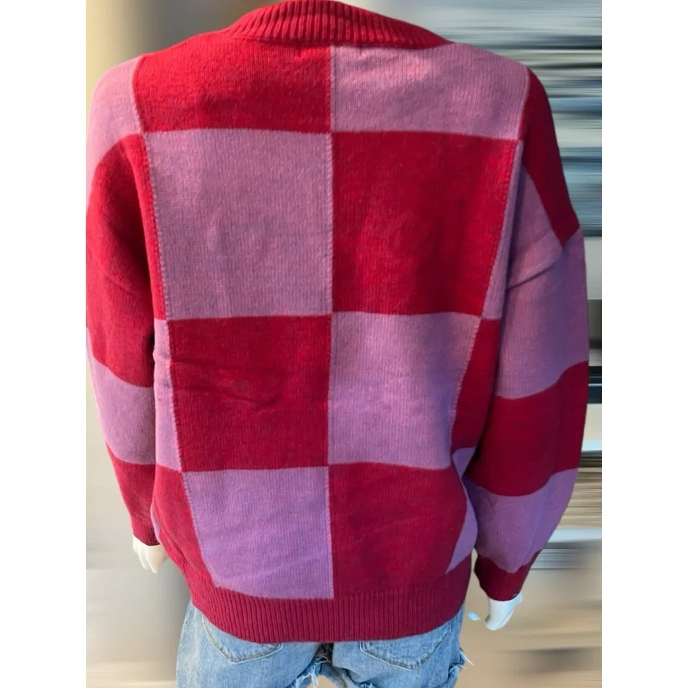 ENTRO Checker detailed crewneck sweater S M L - Picture 9 of 10
